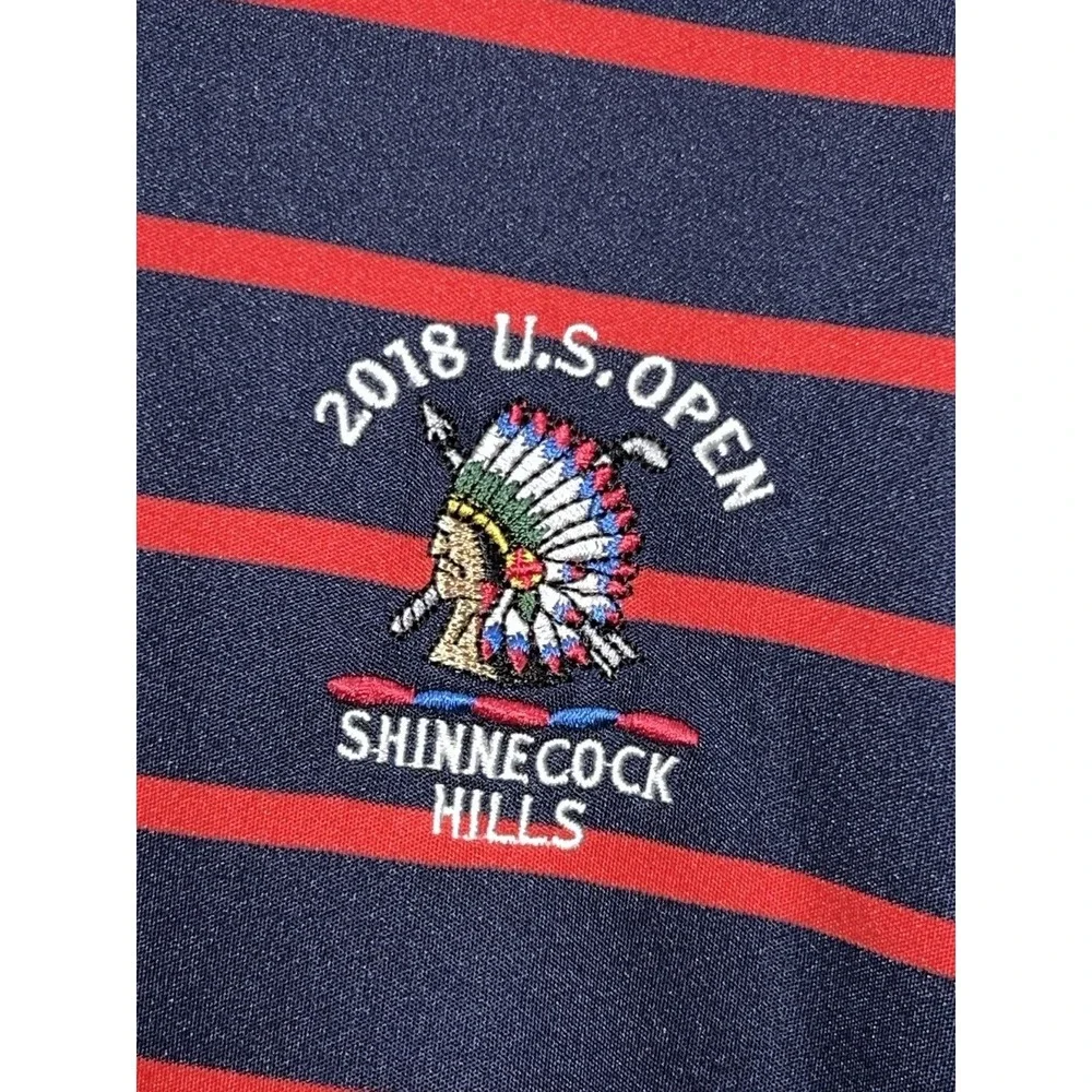 Polo Golf Ralph Lauren Mens XL Red Blue Striped Polo Shinning Rock Logo Preppy